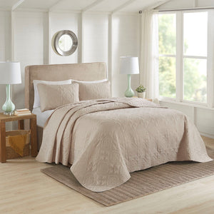 3-Piece-Reversible-Bedspread-Set-Khaki-Full/Queen-Quilts-&-Comforters