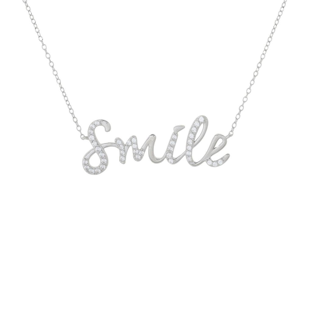 Platinum Plated White Zircon Inspirational Word 18"+2" Necklace