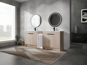 84 Inch Freestanding Bathroom Vanity with Ceramic Sink and Storage Cabinets