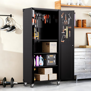 71" All-Black Metal Garage Storage Cabinet with Wheels