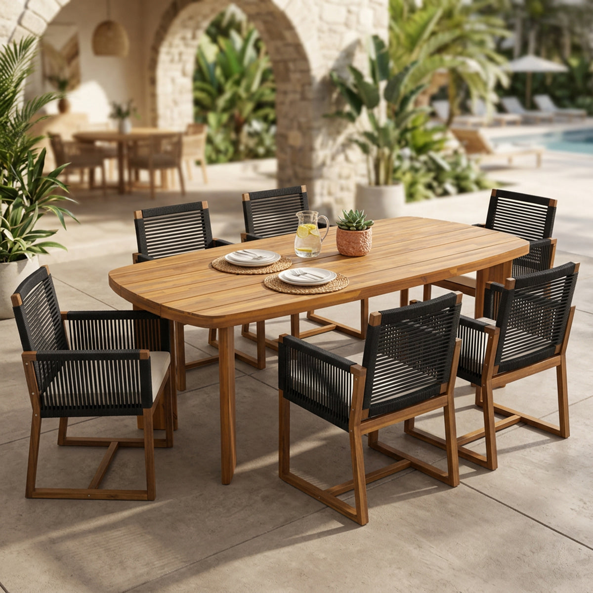 7-Piece Acacia Wood Outdoor Dining Set