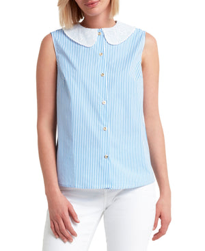 H Halston Sleeveless Lace Collar Blouse