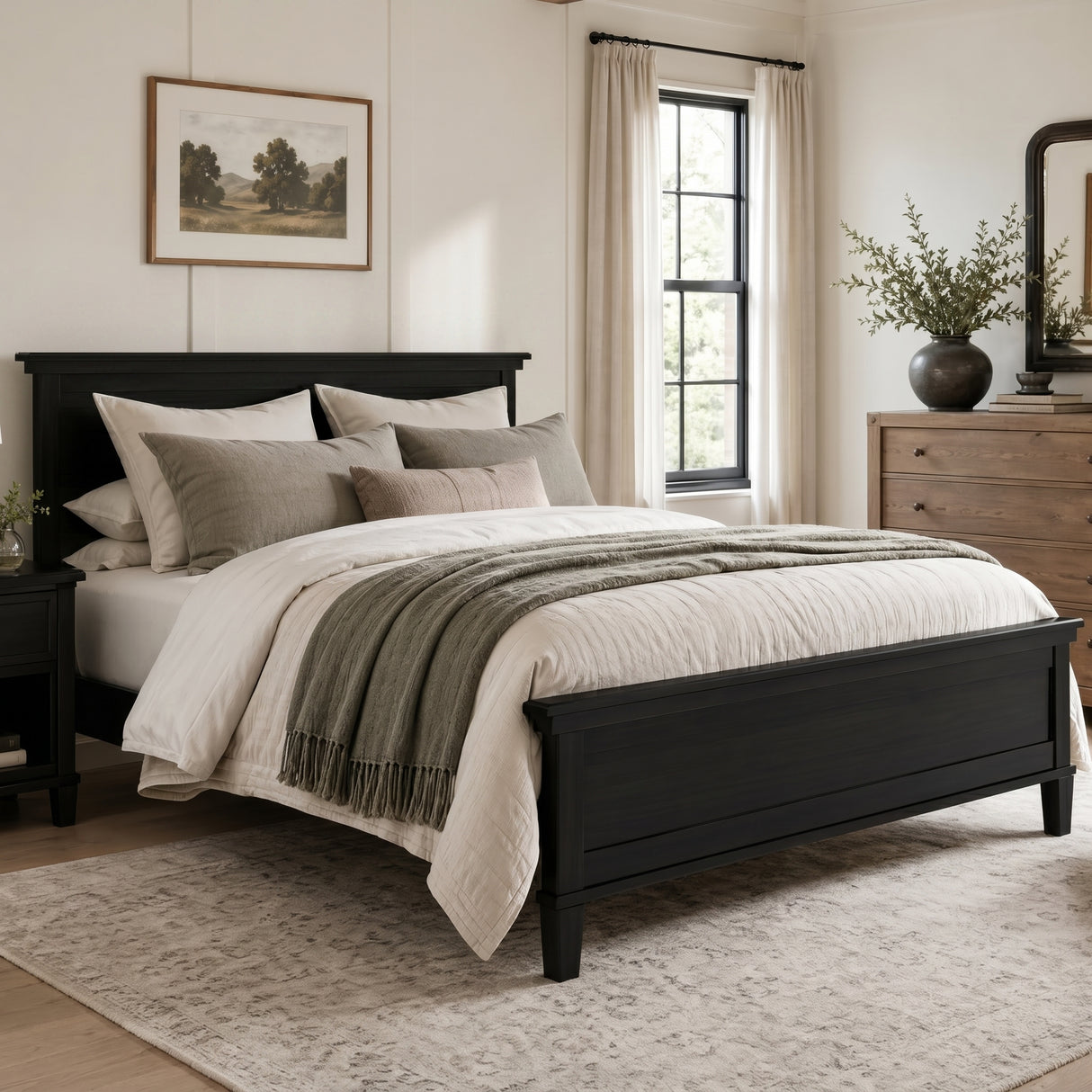 Mid-Century Modern Wood Platform Bed Frame with Headboard