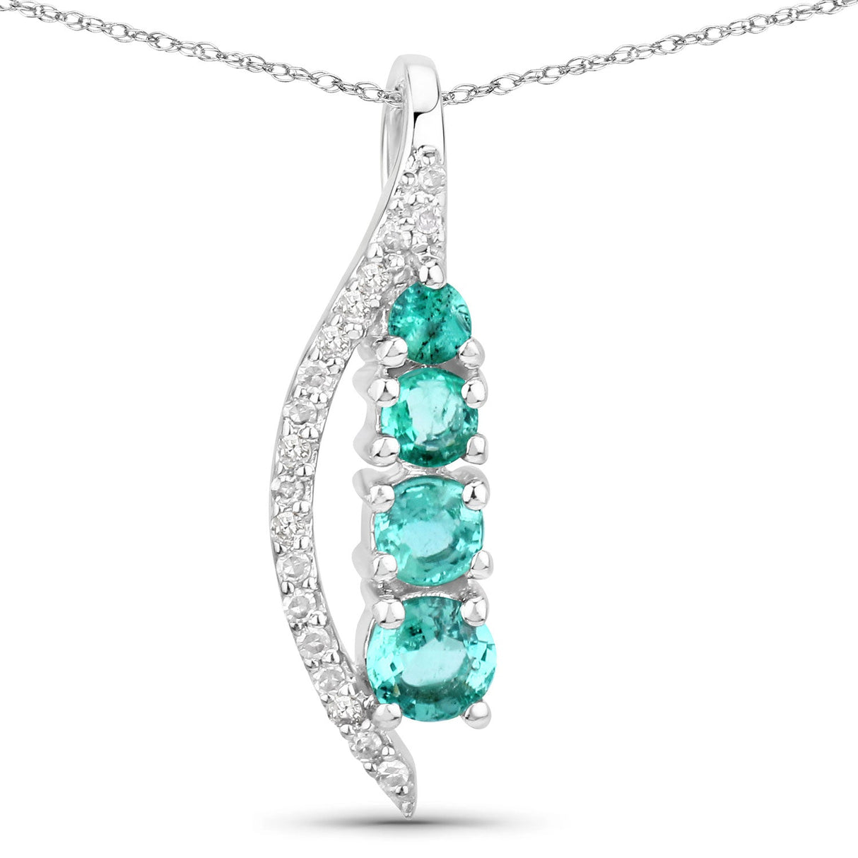 0.34 Carat Genuine Zambian Emerald and White Diamond 14K White Gold Pendant