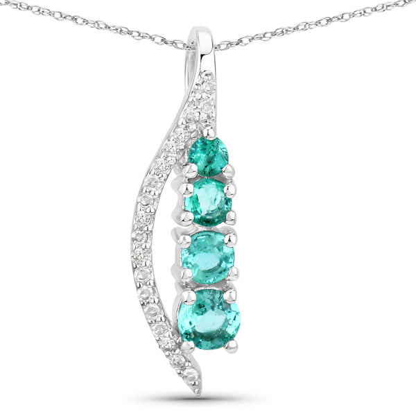 0.34 Carat Genuine Zambian Emerald and White Diamond 14K White Gold Pendant