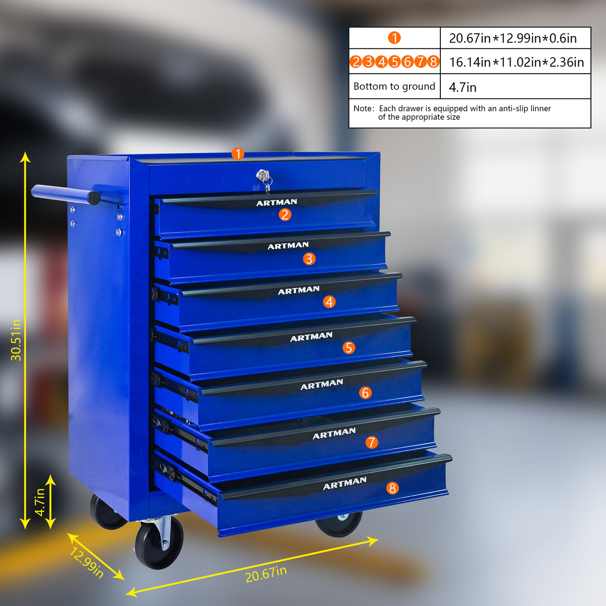 Rolling Metal Tool Chest with 7 Drawers