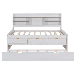 Captain Bed With Built In Bookshelves, 3 Storage Drawers, And Trundle