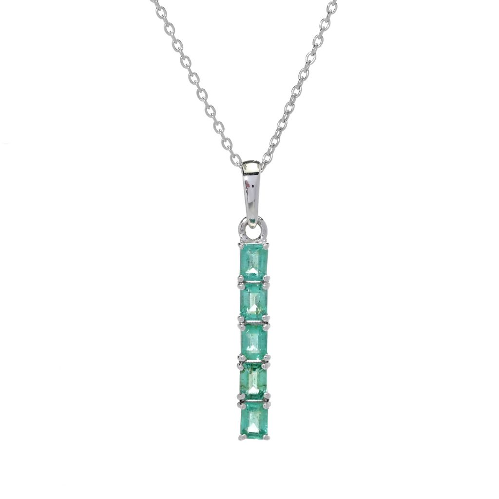 Gem Treasures 1.25ctw Octagon Shape Zambian Emerald Bar Pendant w/ Chain
