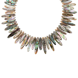 Far East Jewelry Hand Strung Graduated Abalone Strip Toggle Clasp Necklace