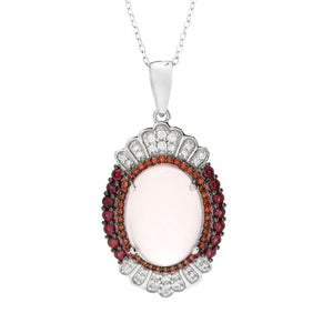 Gem Treasures 16x12mm Rose Quartz, Rhodolite Garnet & Zircon Pendant w/ Chain