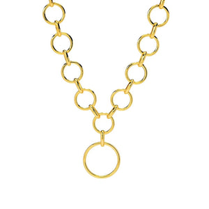 Toscana Italiana 18K Gold Plated Rolo Link Statement Necklace w/ Charm Holder