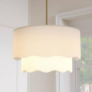 19.6-Inch Fabric Chandelier, 2-Tier Drum Light, Soft White Linen