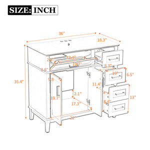 Bathroom Vanity With Ceramic Sink, Soft-Close Doors, 4 Storage Drawers - Blue