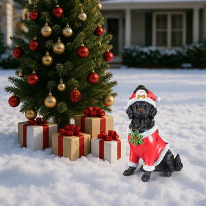 Christmas Dog Statue - Holiday Dog Figurine
