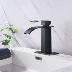 Waterfall Spout Bathroom Sink Single Handle Faucet with Pop-Up Drain