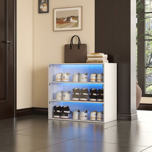 White Glass Door Shoe Storage Cabinet with RGB LED Light