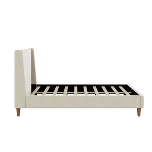 Upholstered Modern Platform Bed With Wingback Headboard