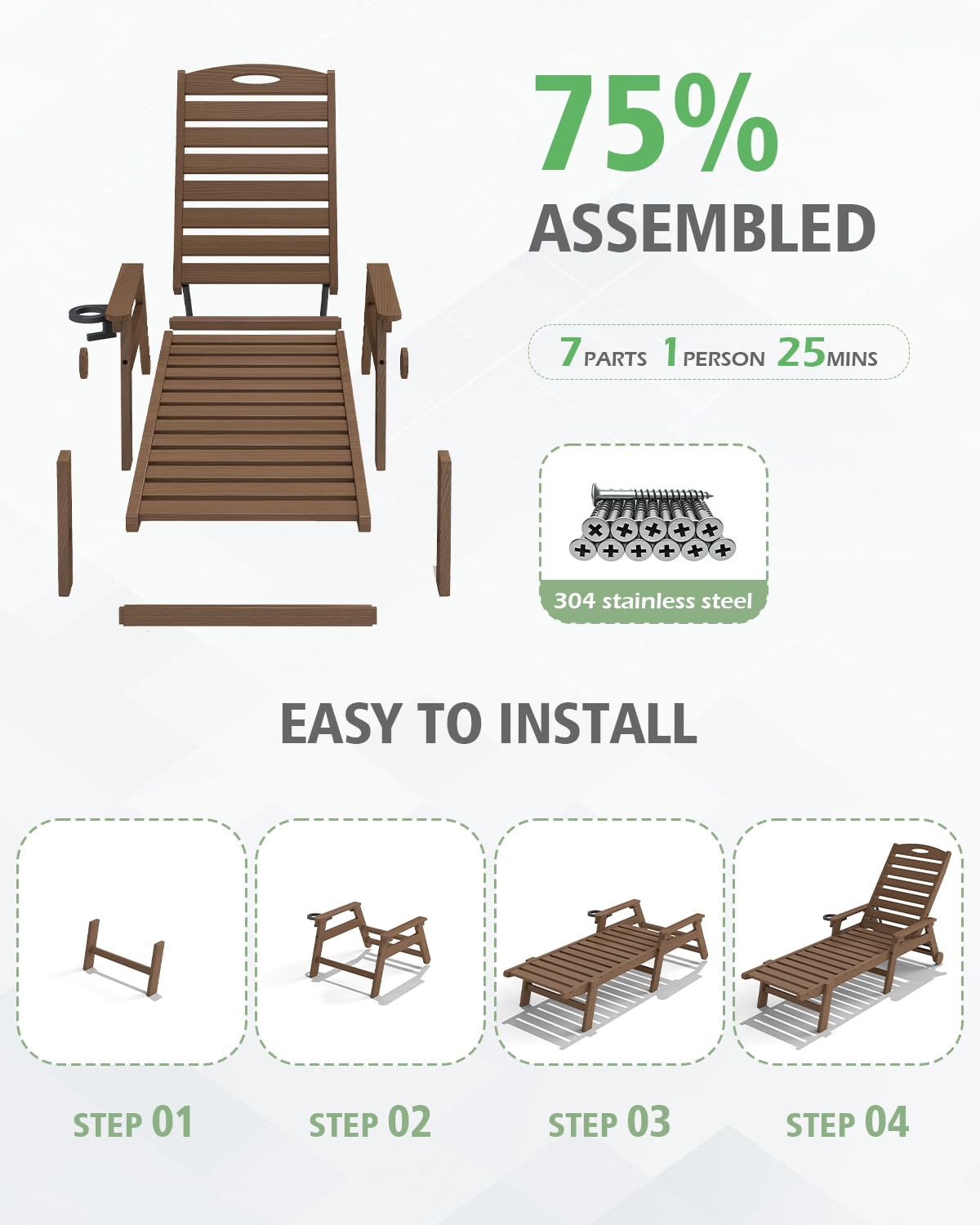 HDPE Outdoor Lounge Chairs Set of 2 with UV Protection - Choose Color