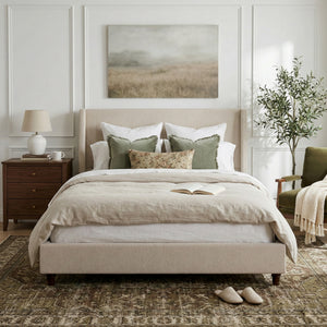 52.7" Tall Wingback Upholstered King Size Platform Bed Frame