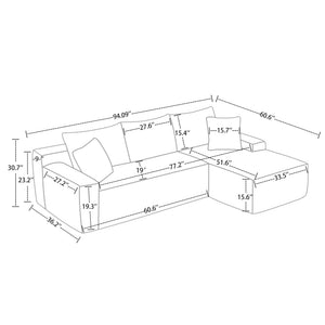 94.06 Inch Right Chaise L Shaped Boneless Cloud Sectional Sofa