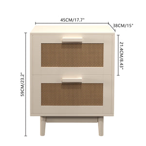 Nightstand With 2 Drawers, Storage Side Table For Bedroom - Antique Natural / Rattan