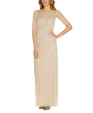 Papell Studio Women's Beaded Elbow-Sleeve Gown