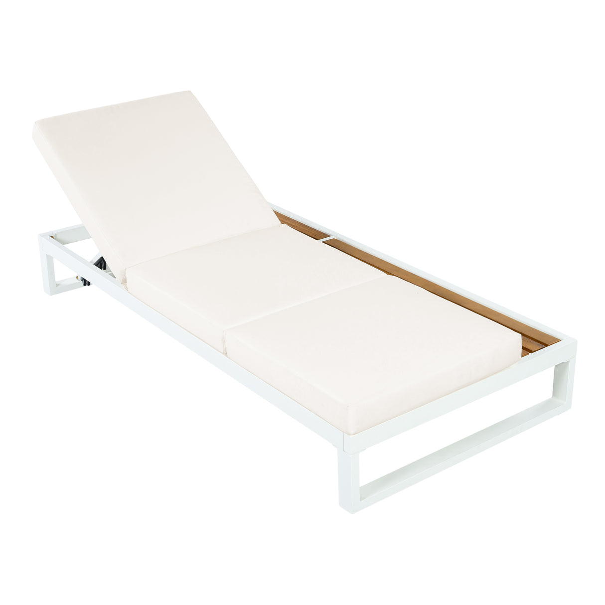 White Iron & Teak Finish Chaise Lounge Set
