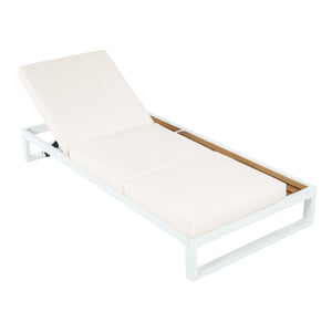 White Iron & Teak Finish Chaise Lounge Set