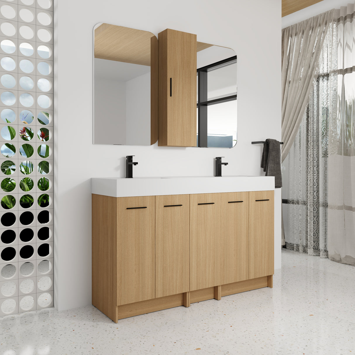 60" Double Sink Bathroom Vanity Set with Tall Cabinet