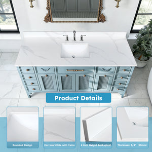 61-Inch Quartz Bathroom Vanity Top