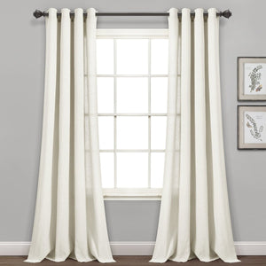 Faux Linen Grommet Window Curtain Panel Set