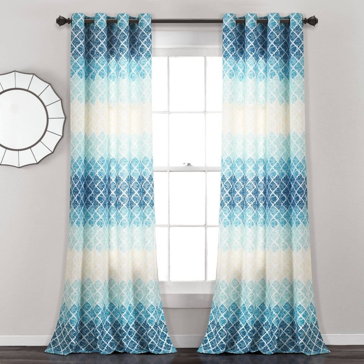 LushDecor Medallion Ombre Window Curtain Panel Set in Blue