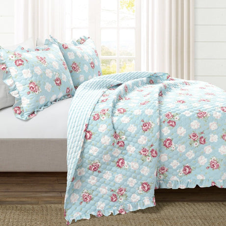 Cottagecore Floral Ruffle Quilt 3 Piece Set
