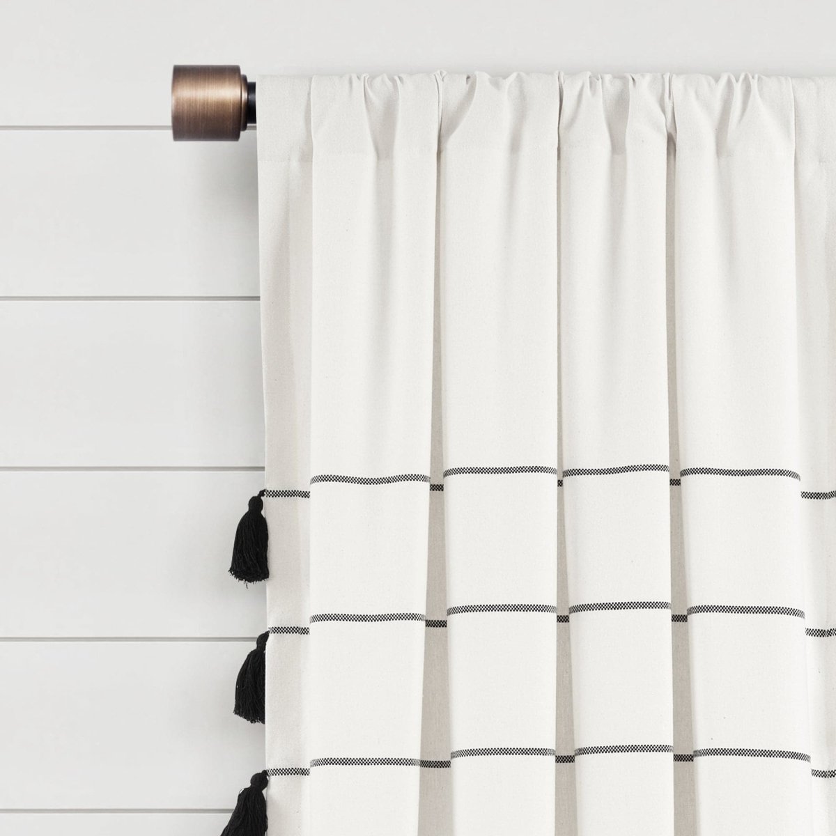 Farmhouse Boho Stripe Woven Tassel Recycled Cotton Window Curtain Panel Set