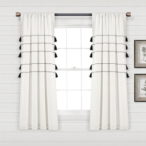 Farmhouse Boho Stripe Woven Tassel Recycled Cotton Window Curtain Panel Set