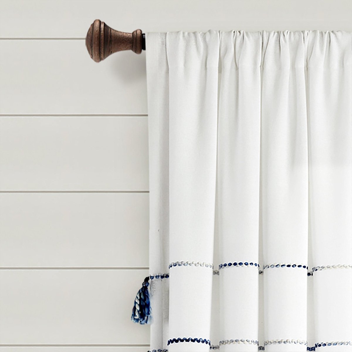 Farmhouse Boho Stripe Woven Tassel Recycled Cotton Window Curtain Panel Set