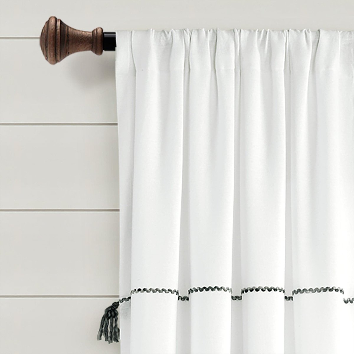 Farmhouse Boho Stripe Woven Tassel Recycled Cotton Window Curtain Panel Set
