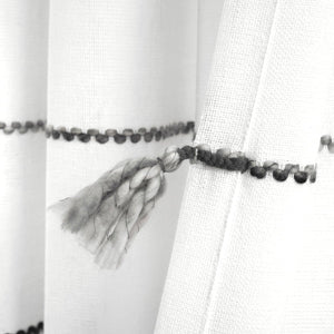 Farmhouse Boho Stripe Woven Tassel Recycled Cotton Window Curtain Panel Set