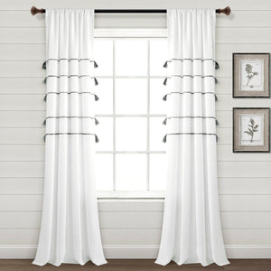 Farmhouse Boho Stripe Woven Tassel Recycled Cotton Window Curtain Panel Set