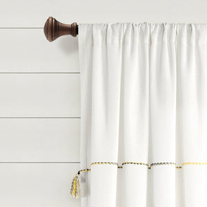 Farmhouse Boho Stripe Woven Tassel Recycled Cotton Window Curtain Panel Set