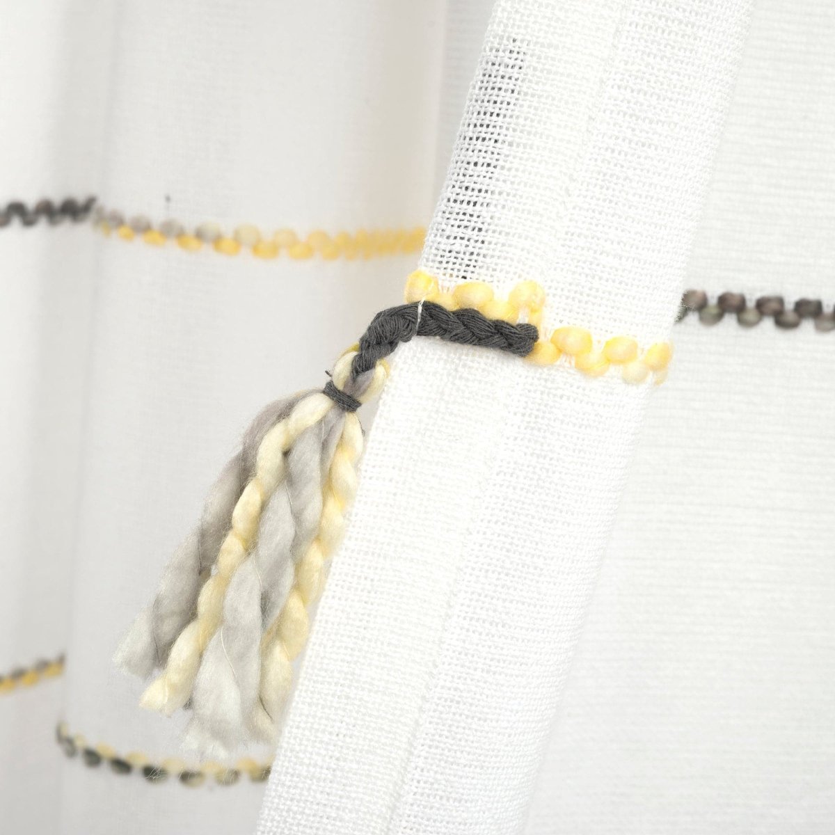 Farmhouse Boho Stripe Woven Tassel Recycled Cotton Window Curtain Panel Set
