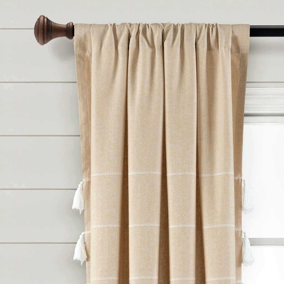 Farmhouse Boho Stripe Woven Tassel Recycled Cotton Window Curtain Panel Set