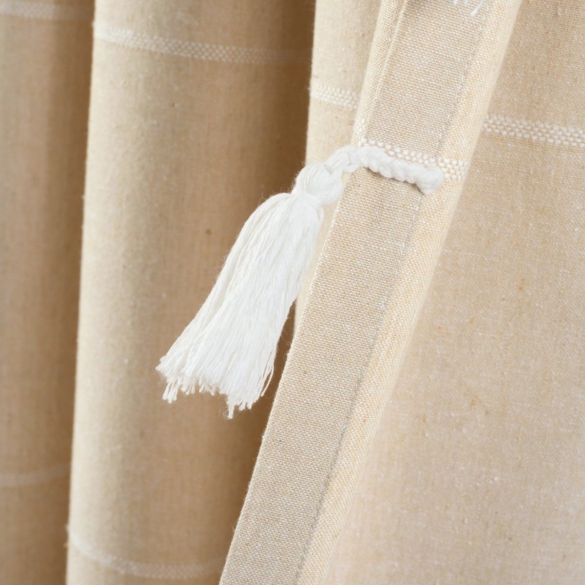Farmhouse Boho Stripe Woven Tassel Recycled Cotton Window Curtain Panel Set
