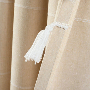 Farmhouse Boho Stripe Woven Tassel Recycled Cotton Window Curtain Panel Set