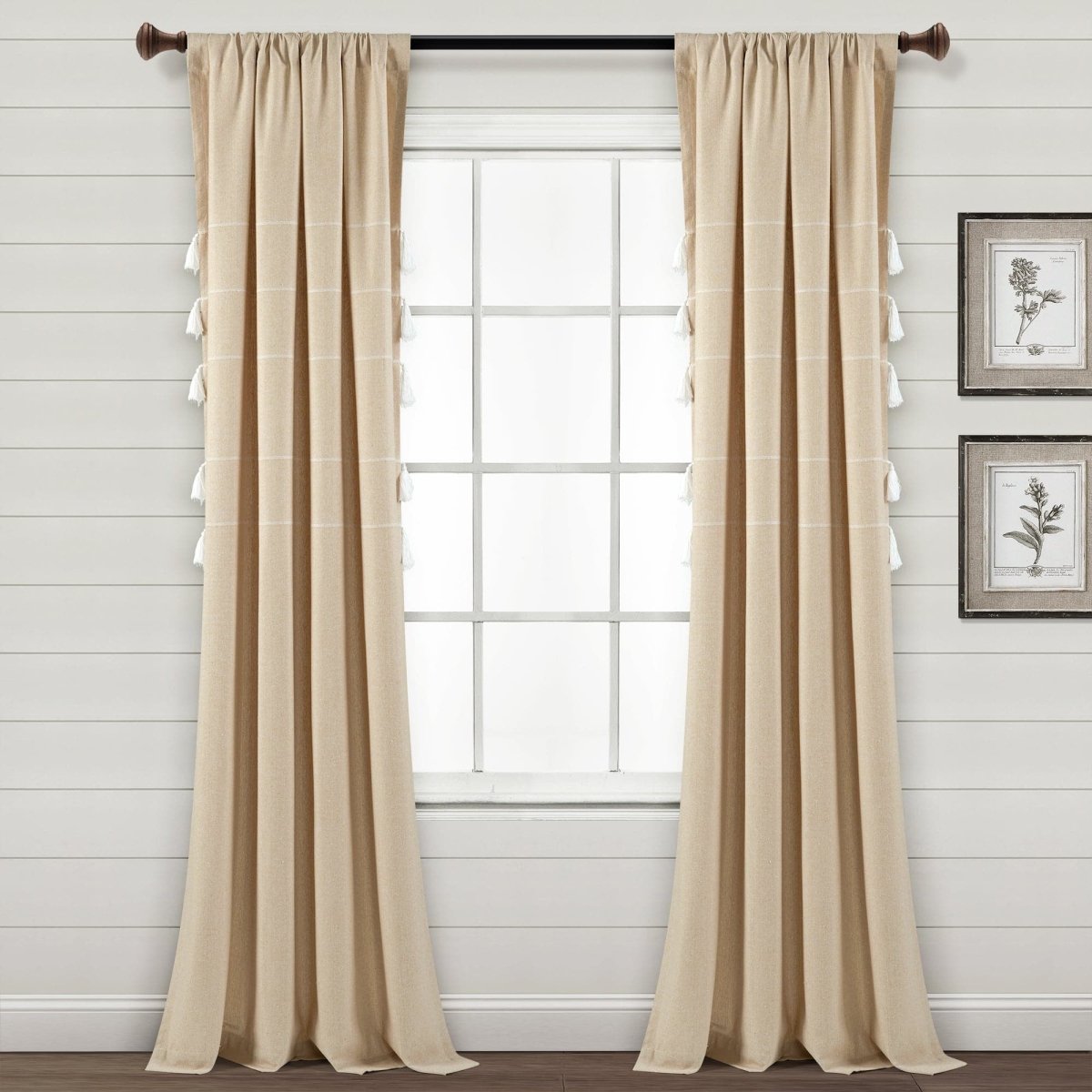 Farmhouse Boho Stripe Woven Tassel Recycled Cotton Window Curtain Panel Set