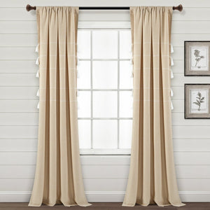 Farmhouse Boho Stripe Woven Tassel Recycled Cotton Window Curtain Panel Set