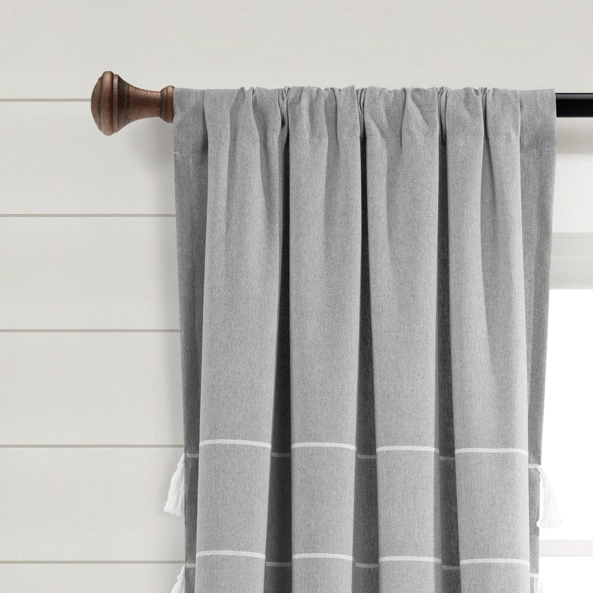 Farmhouse Boho Stripe Woven Tassel Recycled Cotton Window Curtain Panel Set