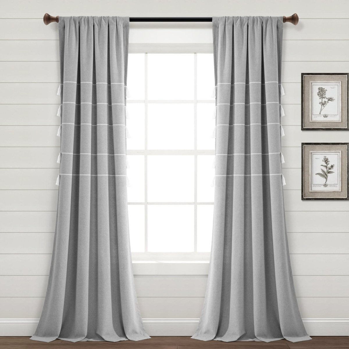 Farmhouse Boho Stripe Woven Tassel Recycled Cotton Window Curtain Panel Set