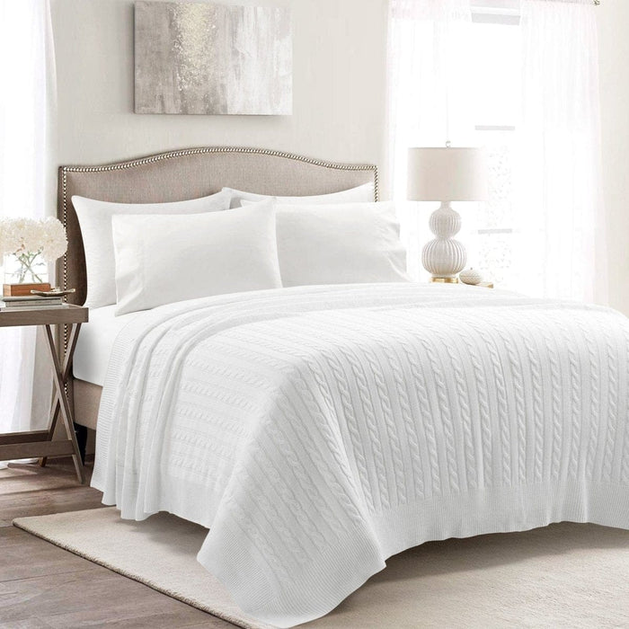 LushDecor Cable Soft Knitted Blanket/Coverlet in White