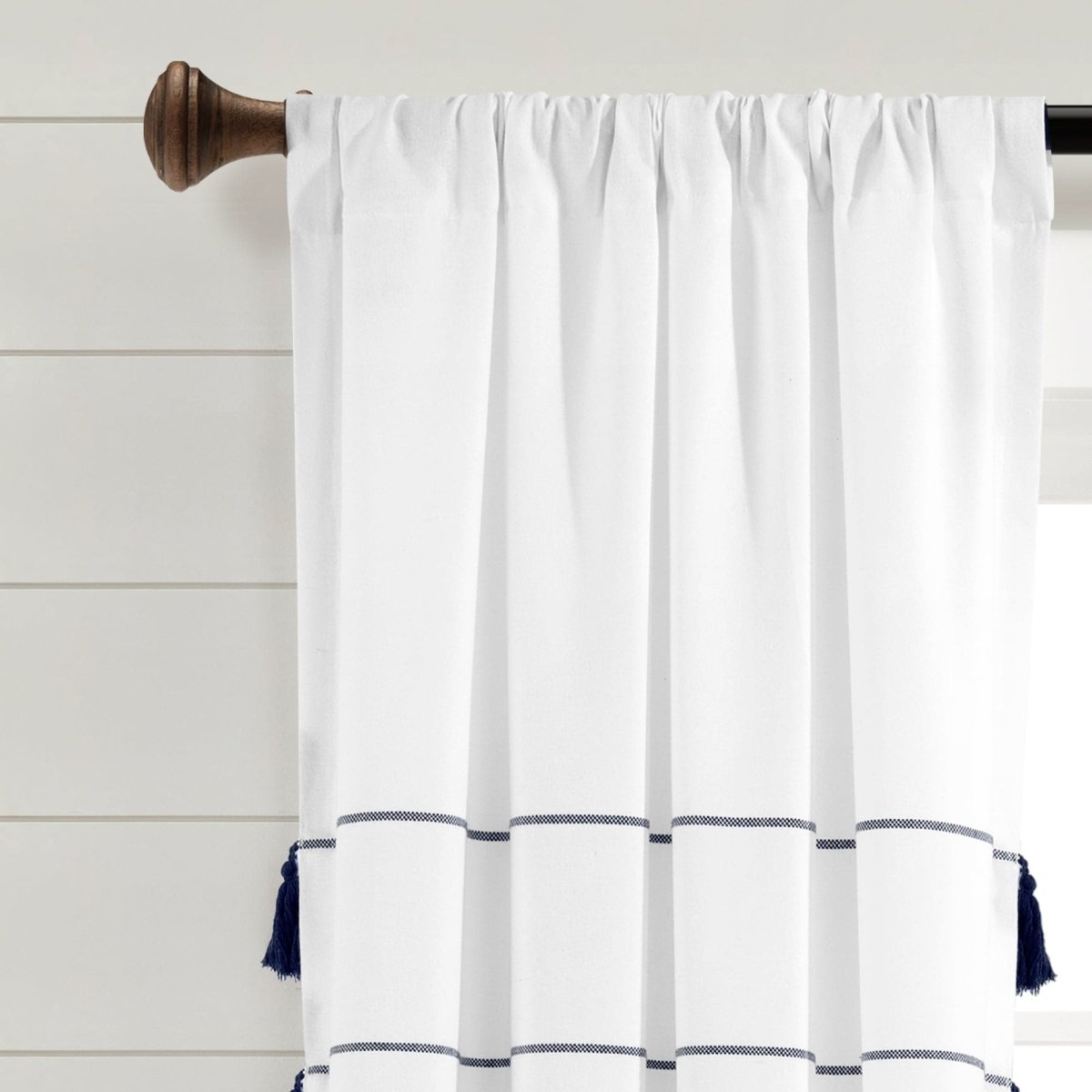 Farmhouse Boho Stripe Woven Tassel Recycled Cotton Window Curtain Panel Set